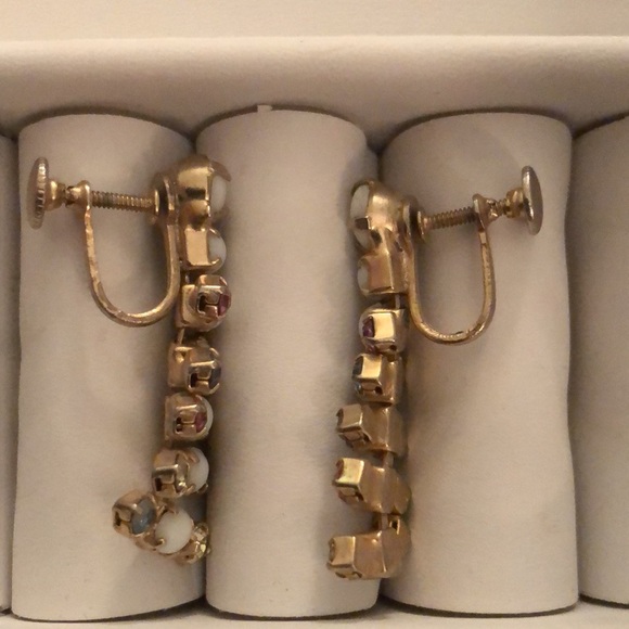 Vintage Bead & Rhinestone Dangling Earrings - Picture 2 of 2